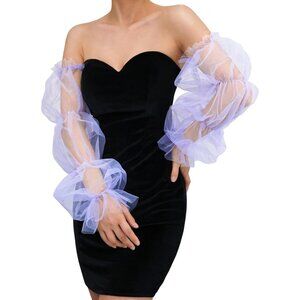 Women's Lavender Fingerless Elegant Fancy Stretchy Tulle Puffy Long Gloves